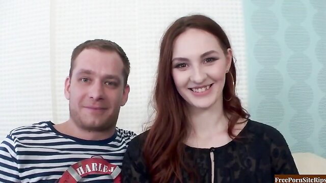 Redhead Irina Pavlova smiles with man in cuckold wife interview