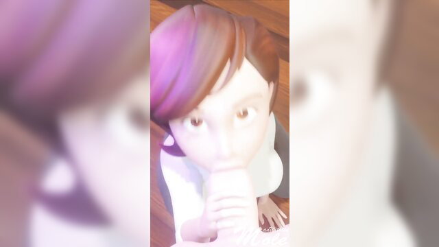Helen Parr animated blowjob POV closeup with purple hair