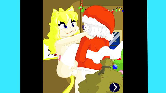 Blonde catgirl rides Santa Claus cock in Christmas hentai scene