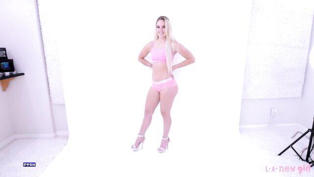 Kelsey Kane in pink lingerie posing sexy at LANewGirl shoot