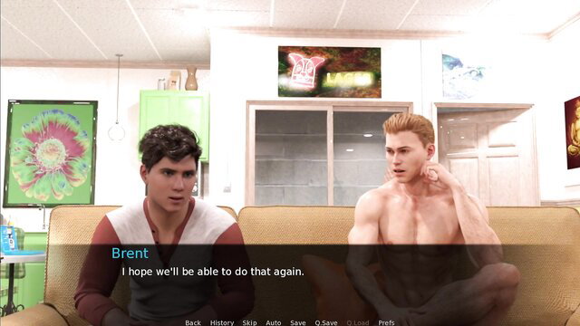 Maayon Plays' Brent and friend shirtless on couch in hot gay scene