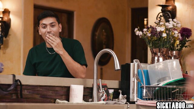 Handsome Asian man shocked at kitchen sink in Busty Teen Stays Employed by Fucking Boss