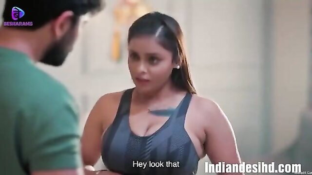 Indian busty woman in tight sports bra teases guy in hot web series scene