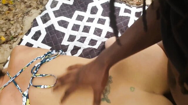 Hot wife in bikini massaged by BBC outdoors in cuckold scene