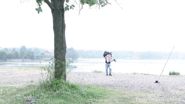 Lizi Vogue playful teen babe by lake with man, TeenMegaWorld