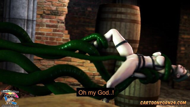 Resident Evil hentai girl bound and penetrated by slimy green tentacles