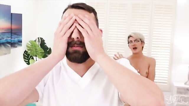 Daisy Taylor nude massages bearded guy in Trans Angels scene