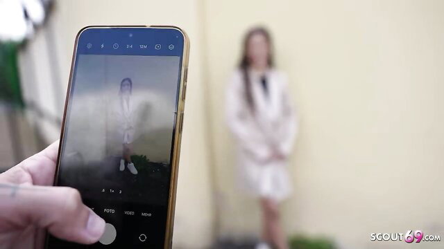 German Scout films Sofia Smith in white dress at casting tryout