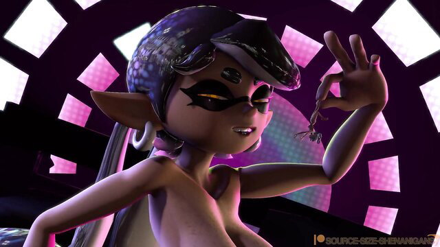 Nude Octoling from Splatoon making vore peace sign pose