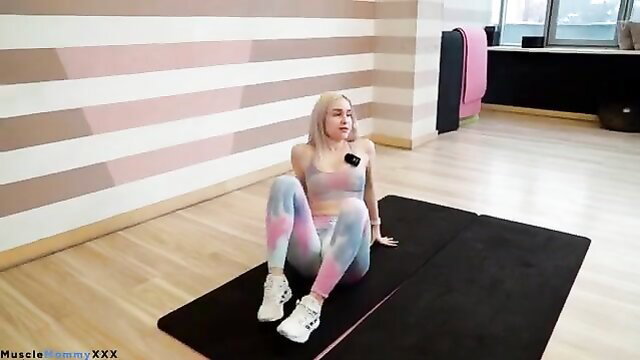 Blonde Nastya in tight yoga pants full body stretch routine