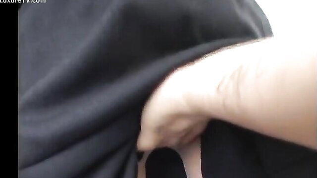 Asian slut humiliated with hand groping under tight black dress