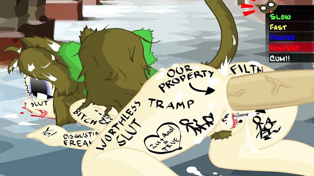 Furry catgirl degraded with cum, tattoos, fucked doggystyle in Rock Candy H remake