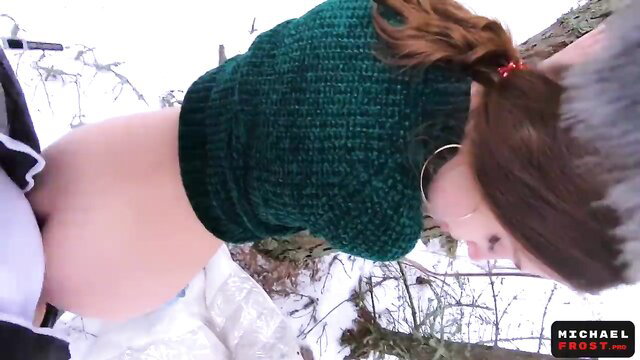 MihaNika69 POV outdoor sex in snow with MichaelFrost, so cold but hot