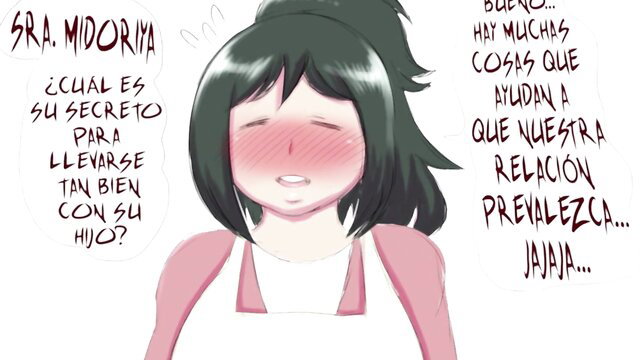 Inko Midoriya hentai blushing in apron, secret milf mommy tease