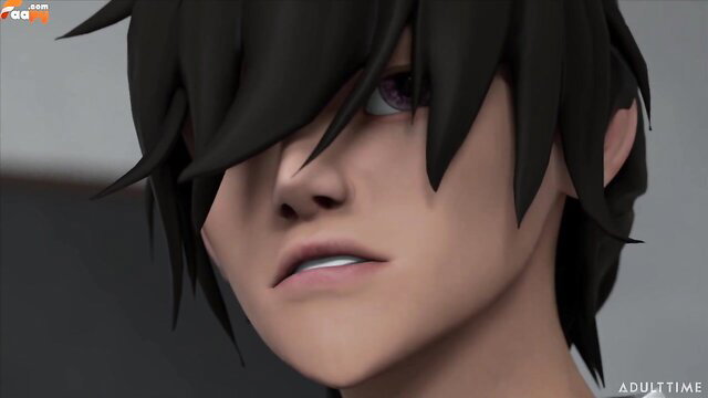 Cute anime boy with purple eyes in hentai school sex preview