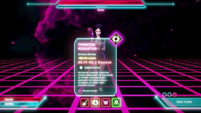 Sexy Asian waifu in cyberpunk UI targets attack in naughty parody scene