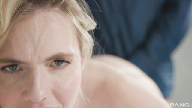 Rebel Rhyder closeup moan on bed with big fake tits