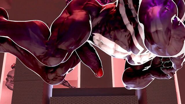 Venom symbiote stud shakes thick black cock in luxurious dance