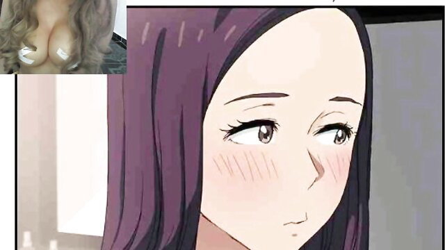 Busty purple-haired anime stepmom blushes seductively in erotic comic