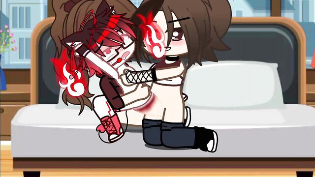 Fiery anime girl groped intimately by emo guy on bed in hotel