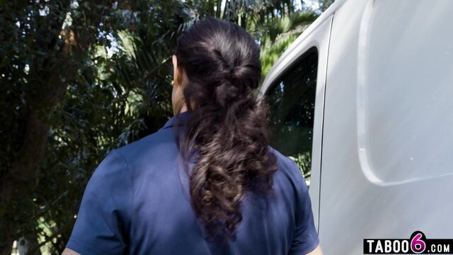 Penny Barber ponytail looks back at Dana Vespoli by white van outdoors