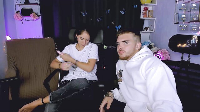 Khloebeauty Chaturbate couple in white tee and hoodie, teasing vibes