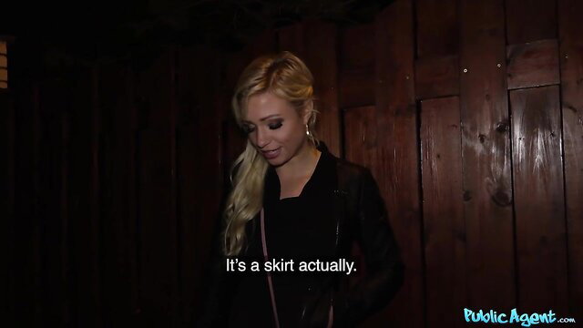 Gabi Gold in tight black leather skirt, steamy Public Agent encounter