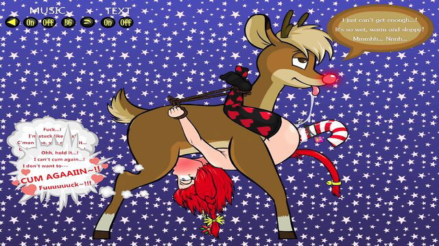 Rudolph reindeer furry fucks busty redhead girl doggystyle at Christmas