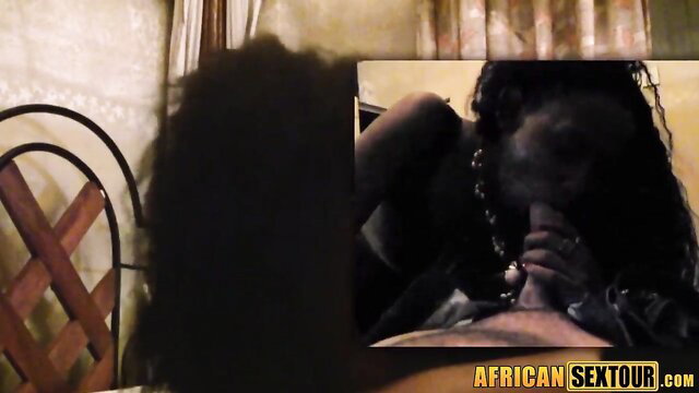 Black babe Ann sucks big cock before rough sex in mirror view