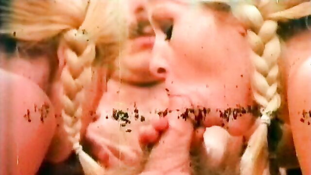 Vintage 1975 porn closeup blonde pigtails girl messy cum face tits
