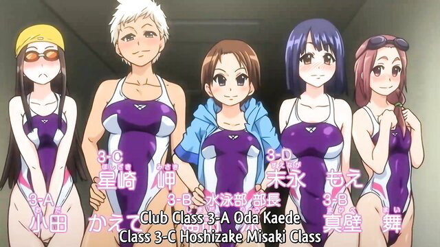 5 Japanese JAV schoolgirls in tight swimsuits posing seductively