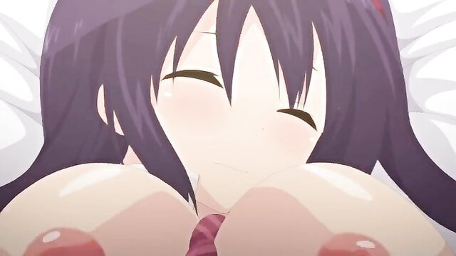 Yuutousei Ayaka no Uraomote anime girl with huge tits smiling cutely in bed
