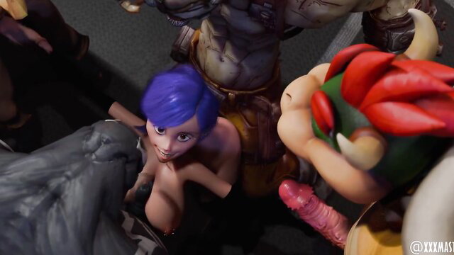 Elastigirl surrounded by giant Bowser, monster cocks in gangbang