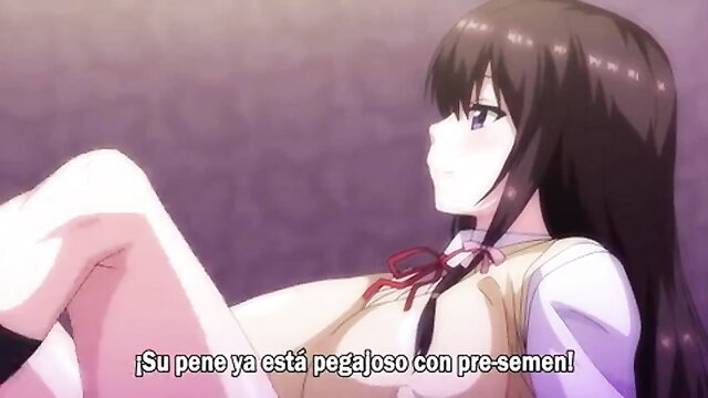 Anime hentai girl with long black hair in school uniform, seductive pose