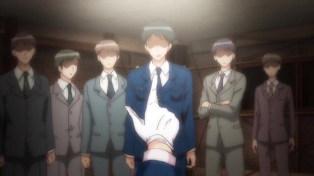 Japanese hentai boys in suits group pose, anime yaoi thumbnail