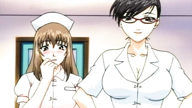 Two busty anime nurses in tight uniforms, one blushing shyly