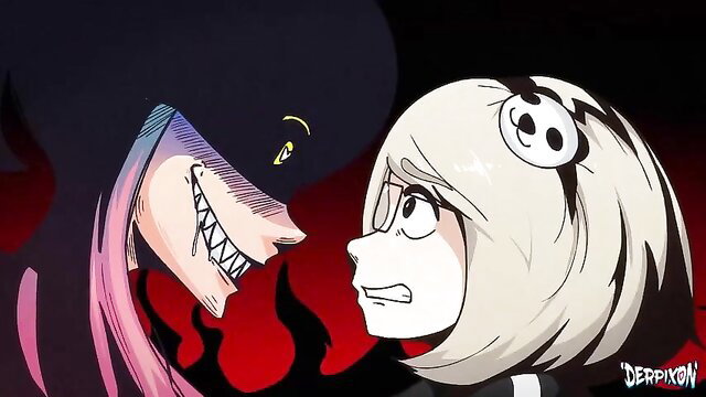 Derpixon Party Games hentai: futa demoness grins at shocked blonde girl