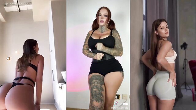 Mia Monroe thicc tattooed redhead in lingerie showing huge ass