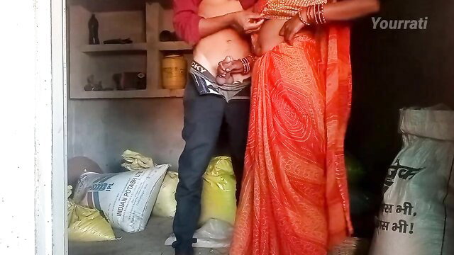 Indian village wife in saree groped by husband, explicit belly navel touch