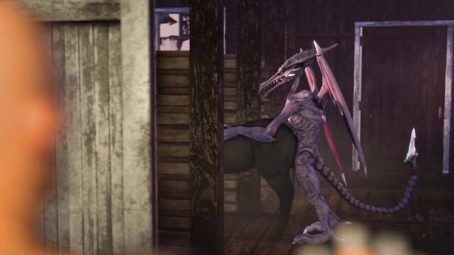 Anthro dragon beastkin nude in barnyard barn, erotic furry pose