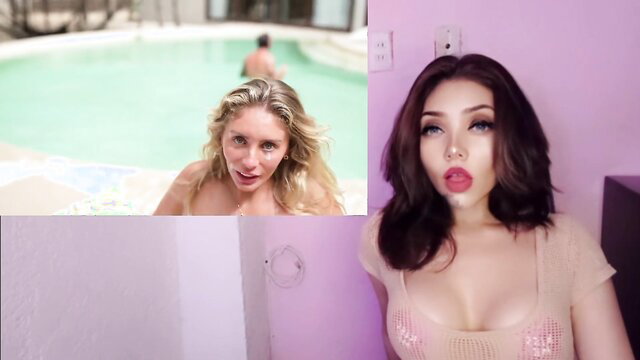 Bonnie Blue nude by pool and in pink lingerie, gangbang queen cumshot tease