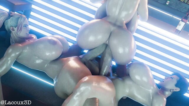 Three busty white babes in hardcore lesbian pile-up fuck orgy