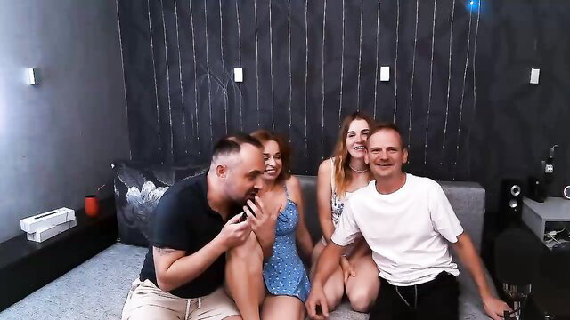 Sweetparak camgirl with two men in teasing group striptease