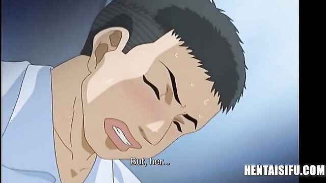 Sweaty anime guy grimacing in ecstasy, hentai incel in-law revenge scene