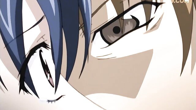 Close-up intense eyes of anime stepmom in uncensored hentai taboo threesome