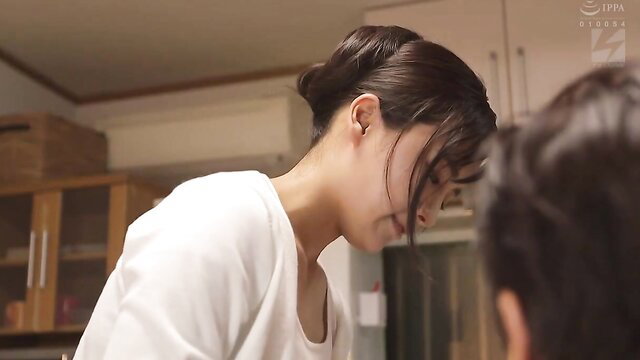 Asian amateur teen in white sweater leans over for exciting sex