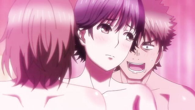 Hantsu x Trash Ep.2 anime hentai threesome with short purple hair girl and two guys