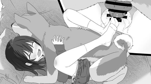 Anime girl in thighhighs fucked doggystyle by Shiba Inu, ahegao face
