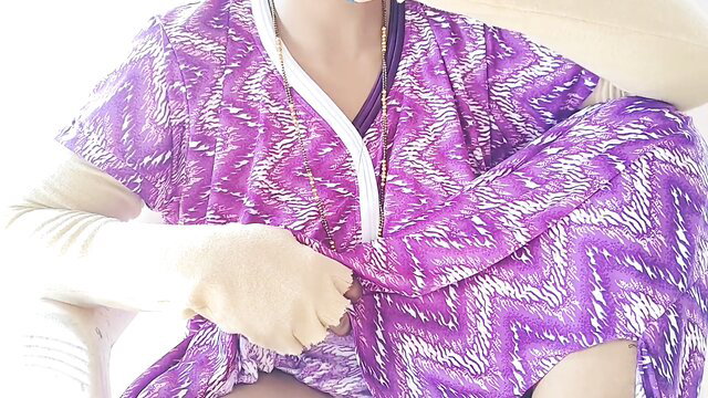 Desisarika in sexy purple zigzag dress, teasing unzip hot Indian tease