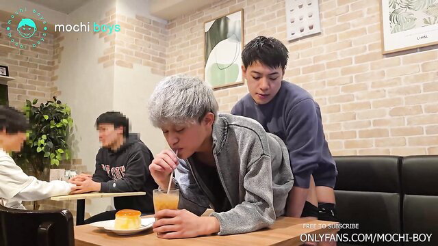 MochiBoy public cafe fuckfest with Asian twinks drinking and grinding